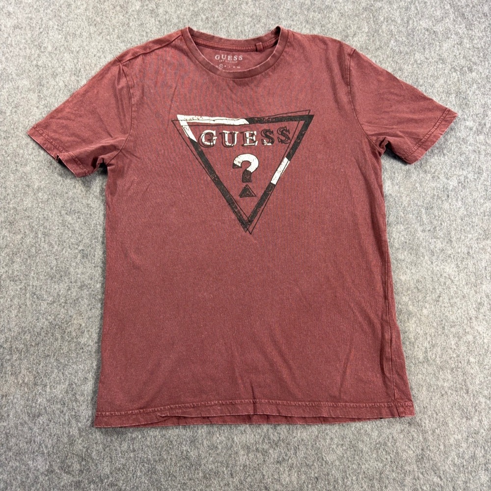 Guess Originals Shirt Mens Small Red Triangle Logo Washed Jeans Graphic Tee Y2K